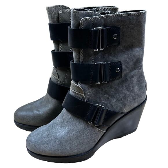 Sorel After Hours Leather Booties Grey Black Buckle Closure Women's Size 7 NWOB - Picture 4 of 6